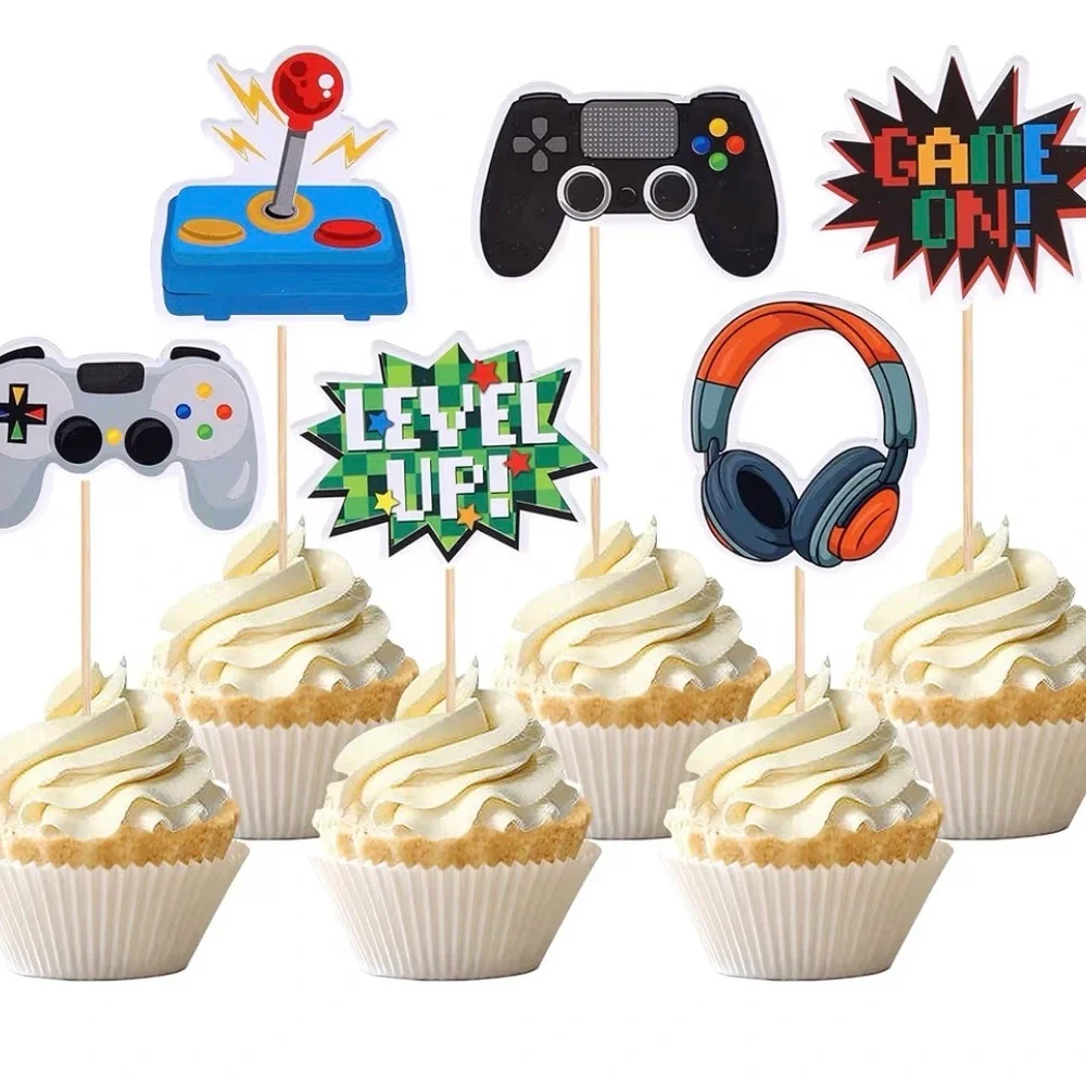 Gaming Party Cake Toppers - Red, Green, Blue, Gray